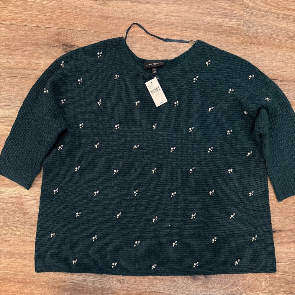 LANE BRYANT Dark Green Bling Sweater. Size 18/20. NEW. Originally $89.95